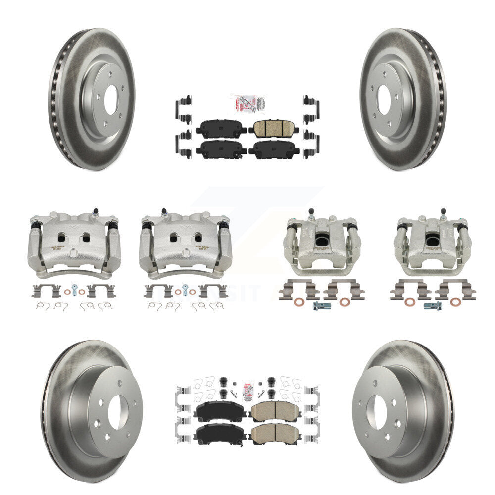 Front Rear Disc Brake Caliper Coated Rotors And Ceramic Pads Kit (10Pc) For Nissan Rogue KCG-102487N