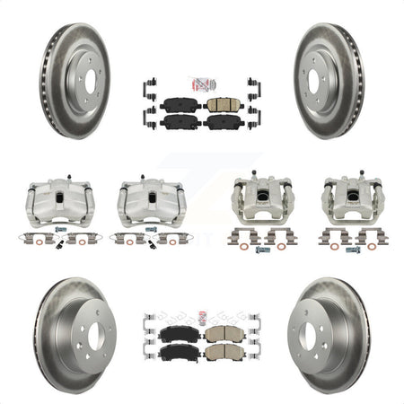 Front Rear Disc Brake Caliper Coated Rotors And Ceramic Pads Kit (10Pc) For 2014-2015 Nissan Rogue SL With 3rd Row Seating KCG-102490N by Transit Auto