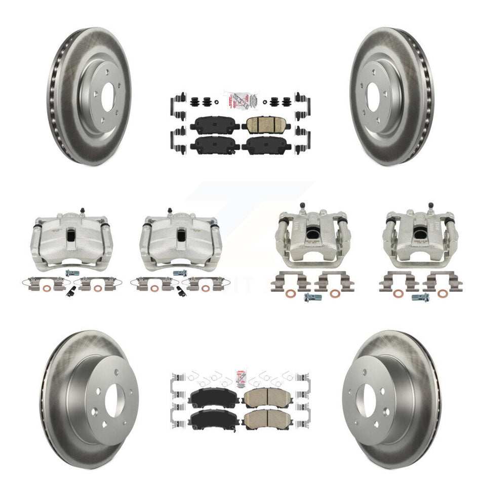 Front Rear Disc Brake Caliper Coated Rotors And Ceramic Pads Kit (10Pc) For 2014-2015 Nissan Rogue SL With 3rd Row Seating KCG-102496N