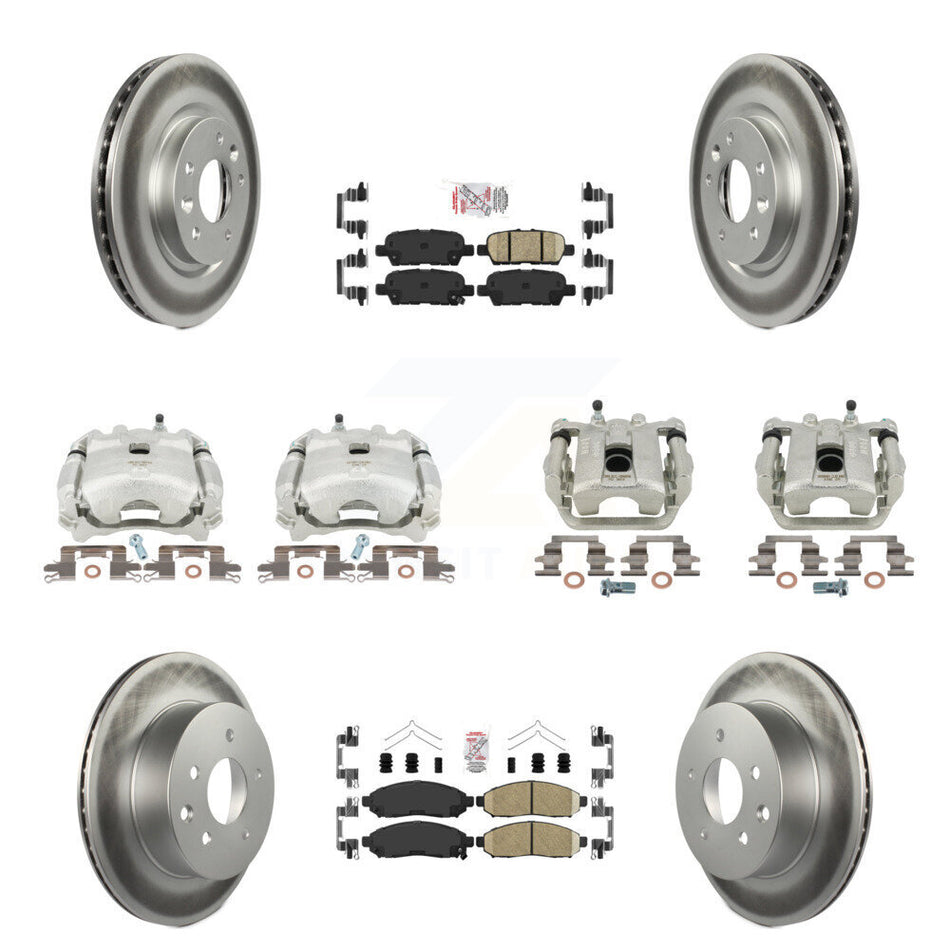 Front Rear Disc Brake Caliper Coated Rotors And Ceramic Pads Kit (10Pc) For 2015 Nissan LEAF Vehicles Manufactured In Japan KCG-102499N