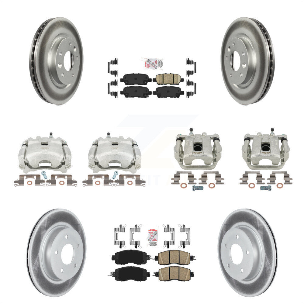 Front Rear Disc Brake Caliper Coated Rotors And Ceramic Pads Kit (10Pc) For 2017 Nissan LEAF With Electric Parking KCG-102506N by Transit Auto