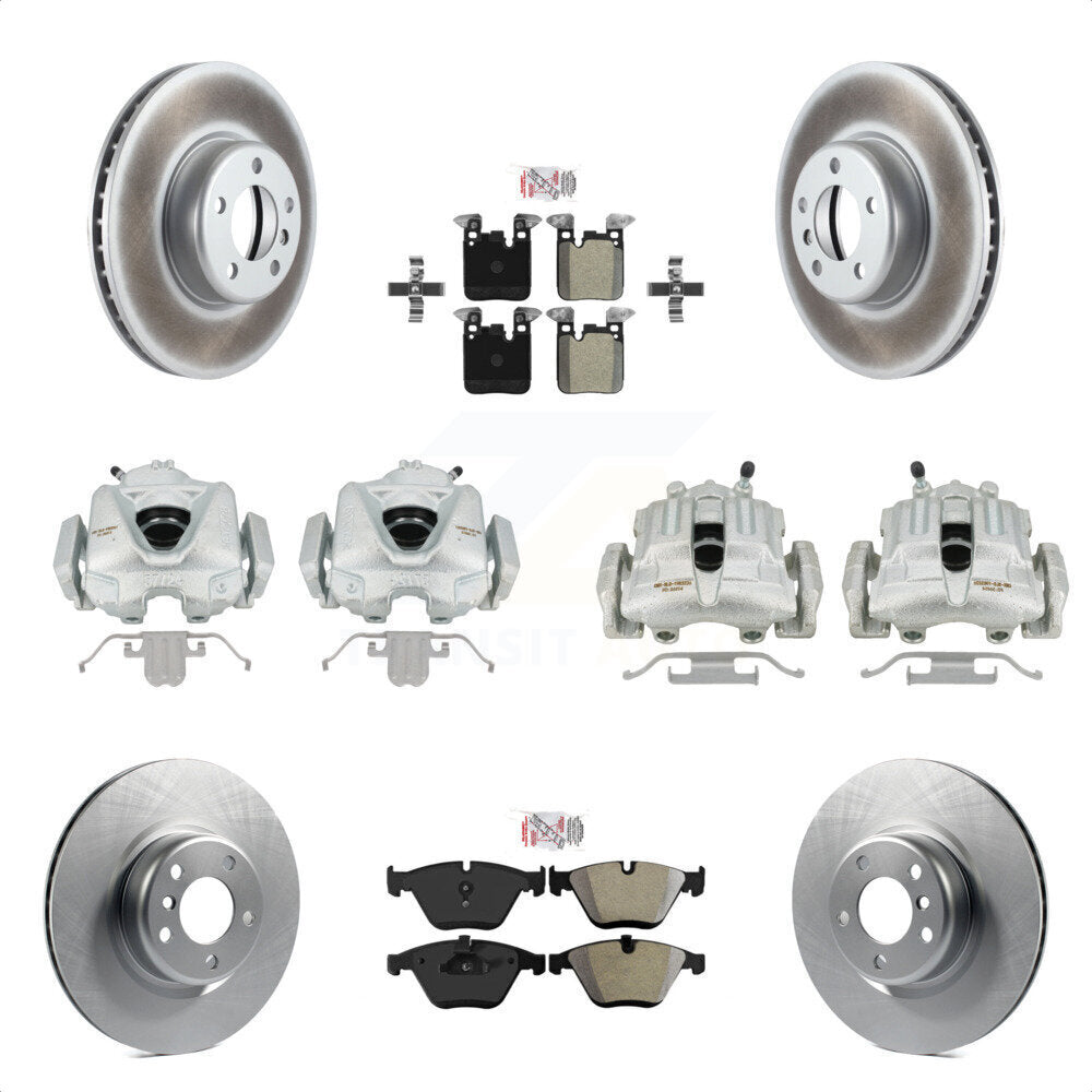 Front Rear Disc Brake Caliper Coated Rotors And Semi-Metallic Pads Kit (10Pc) For 2012 BMW 328i Convertible Wagon Coupe with 2.0L With Blue Painted Calipers KCG-102526N by Transit Auto