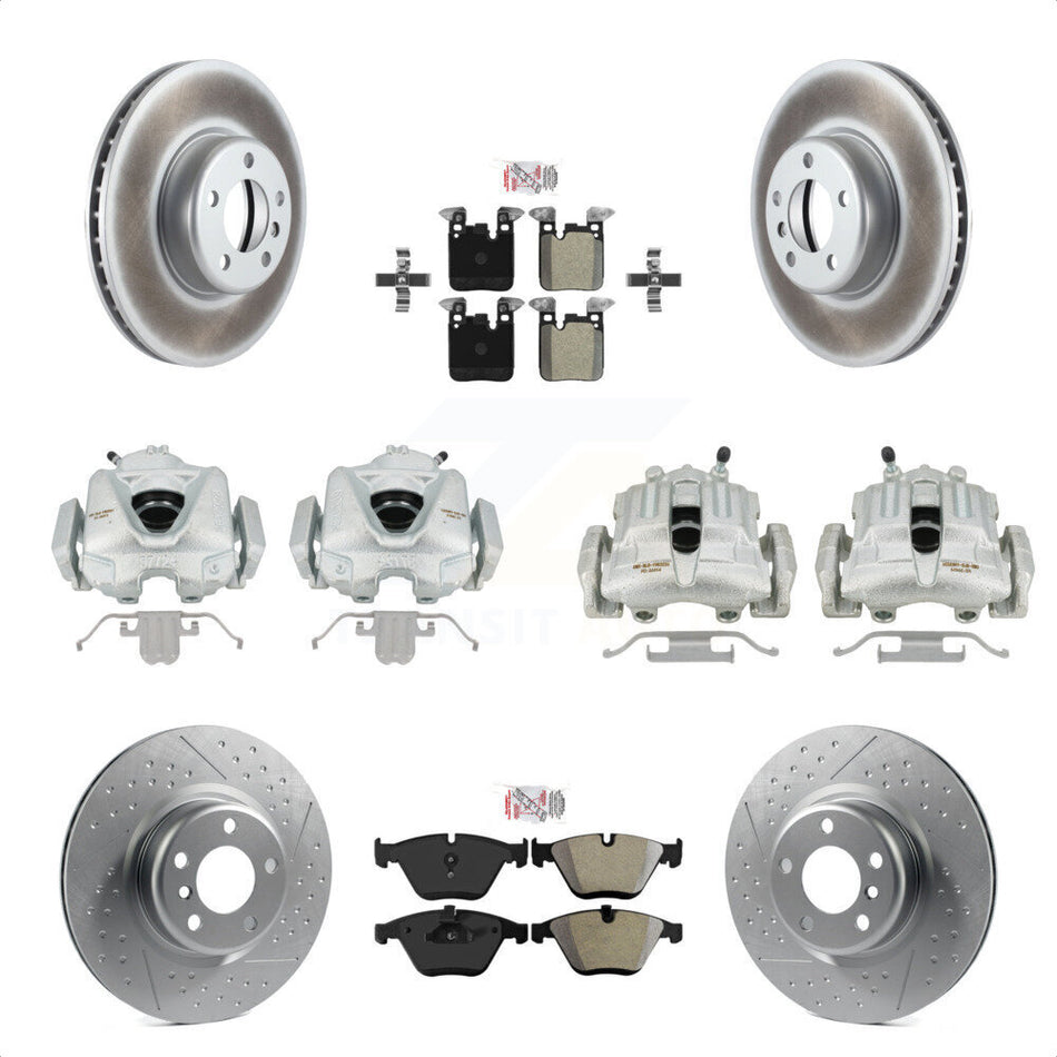 Front Rear Disc Brake Caliper Coated Rotors And Semi-Metallic Pads Kit (10Pc) For 2012 BMW 328i Convertible Wagon Coupe with 2.0L With Blue Painted Calipers KCG-102528N by Transit Auto