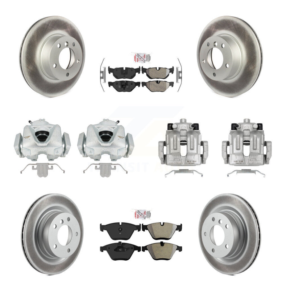 Front Rear Disc Brake Caliper Coated Rotors And Semi-Metallic Pads Kit (10Pc) For BMW 328i KCG-102530N