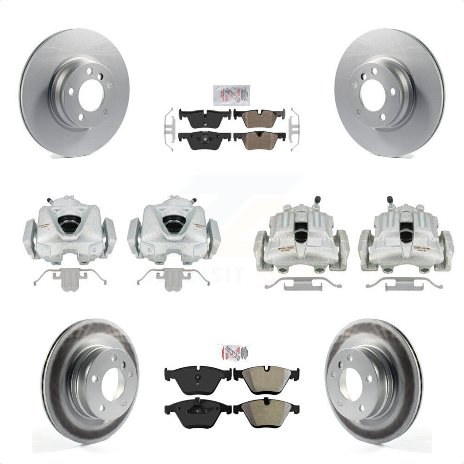 Front Rear Disc Brake Caliper Coated Rotors And Semi-Metallic Pads Kit (10Pc) For 2012 BMW 328i Convertible Wagon Coupe with 2.0L Without Blue Painted Calipers KCG-102532N by Transit Auto