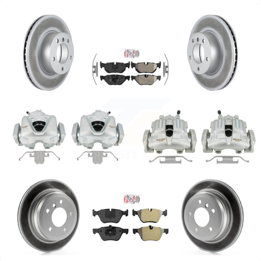 Front Rear Disc Brake Caliper Coated Rotors And Semi-Metallic Pads Kit (10Pc) For 2008 BMW 328i Wagon To 08 07 KCG-102545N by Transit Auto