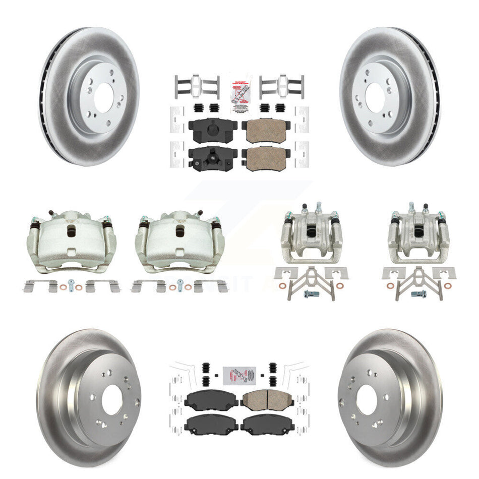 Front Rear Disc Brake Caliper Coat Rotor Ceramic Pad Kit (10Pc) For 2005-2006 Honda CR-V KCG-102550N