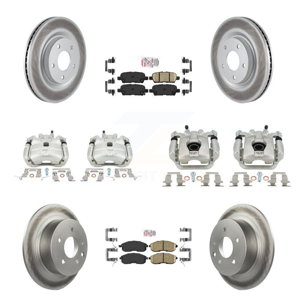 Front Rear Disc Brake Caliper Coated Rotors And Ceramic Pads Kit (10Pc) For Nissan Juke KCG-102569N