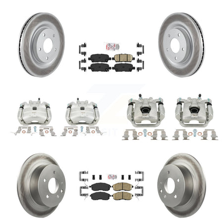 Front Rear Disc Brake Caliper Coated Rotors And Ceramic Pads Kit (10Pc) For Nissan Juke KCG-102570N