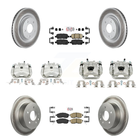 Front Rear Disc Brake Caliper Coated Rotors And Ceramic Pads Kit (10Pc) For Nissan Juke KCG-102571N