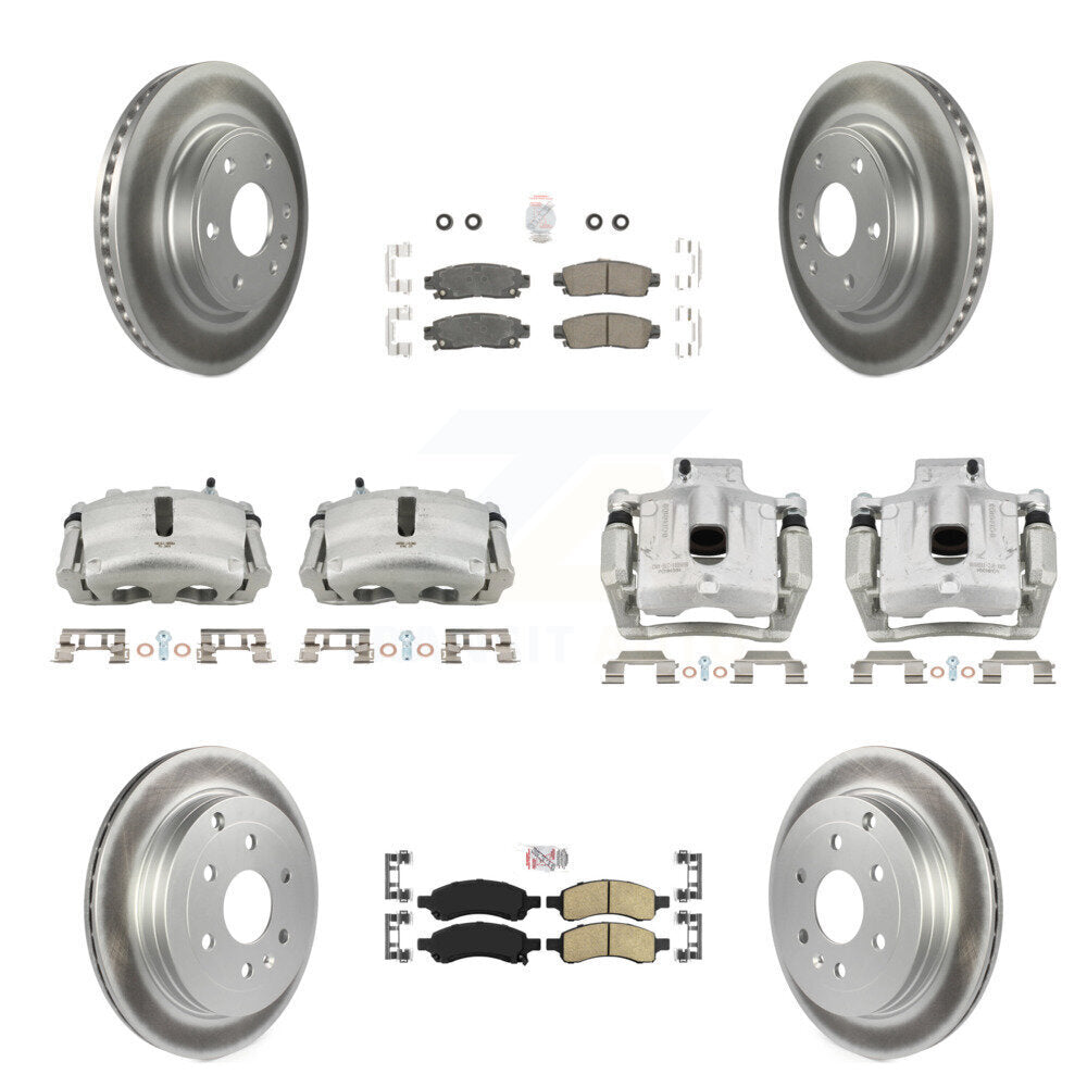 Front Rear Brake Caliper Coat Rotors Ceramic Pad Kit (10Pc) For GMC Acadia Buick Enclave KCG-102591N