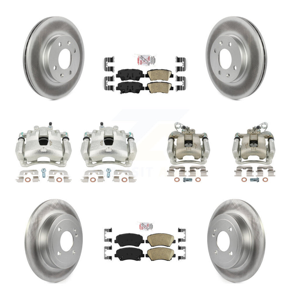 Front Rear Disc Brake Caliper Coated Rotors And Ceramic Pads Kit (10Pc) For Kia Rio KCG-102596N