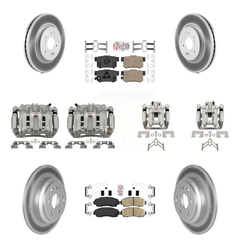 Front Rear Disc Brake Caliper Coat Rotors And Ceramic Pad Kit (10Pc) For Honda Crosstour KCG-102635N