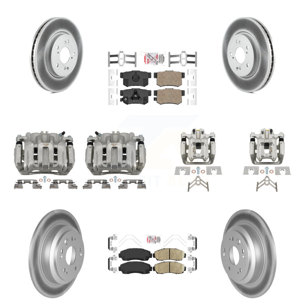 Front Rear Disc Brake Caliper Coat Rotors And Ceramic Pad Kit (10Pc) For Honda Crosstour KCG-102636N