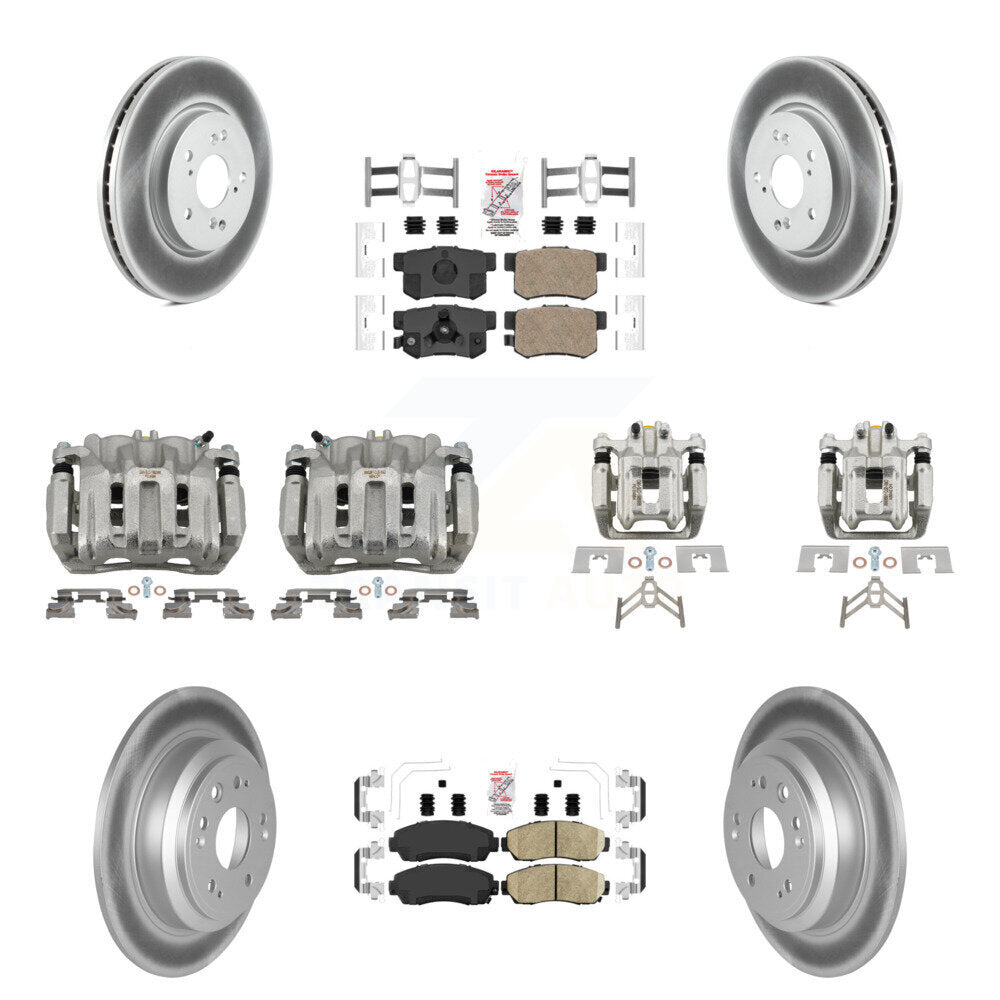 Front Rear Disc Brake Caliper Coat Rotors And Ceramic Pad Kit (10Pc) For Honda Crosstour KCG-102637N