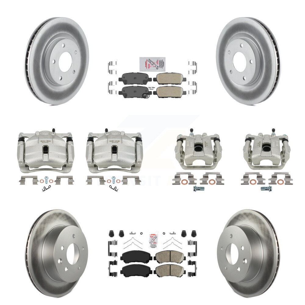 Front Rear Disc Brake Caliper Coat Rotors Ceramic Pad Kit (10Pc) For Nissan Rogue Select KCG-102647N
