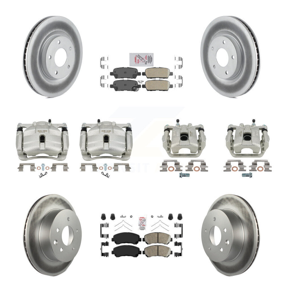 Front Rear Disc Brake Caliper Coat Rotors Ceramic Pad Kit (10Pc) For Nissan Rogue Select KCG-102647N