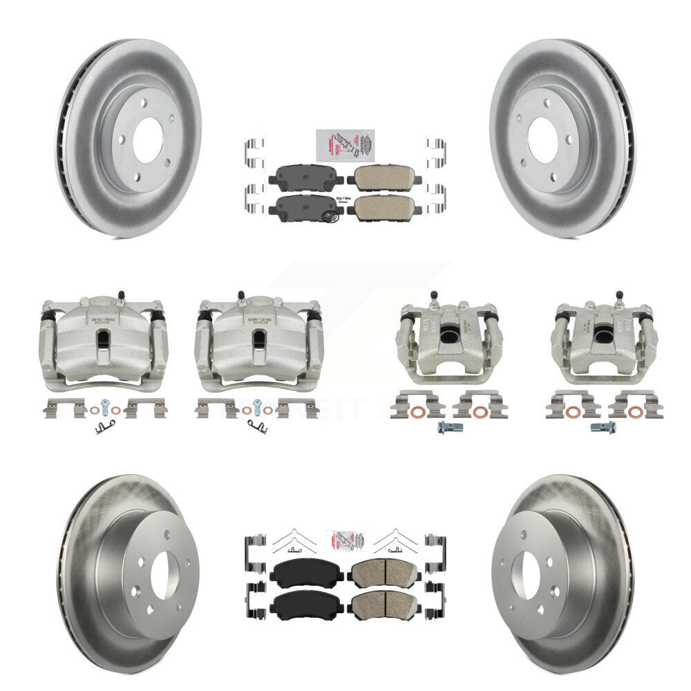 Front Rear Disc Brake Caliper Coat Rotors Ceramic Pad Kit (10Pc) For Nissan Rogue Select KCG-102648N