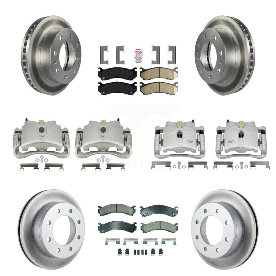 Front Rear Disc Brake Caliper Coated Rotors And Ceramic Pads Kit (10Pc) For Chevrolet Silverado 2500 HD GMC Sierra Hummer H2 1500 Suburban Yukon XL Avalanche Classic KCG-102663N