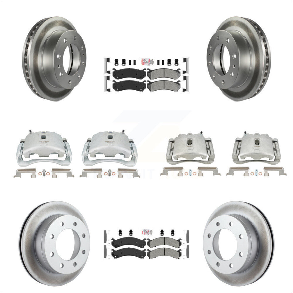 Front Rear Disc Brake Caliper Coated Rotors And Semi-Metallic Pads Kit (10Pc) For Chevrolet Silverado 2500 HD GMC Sierra Hummer H2 1500 Suburban Yukon XL Avalanche Classic KCG-102664N