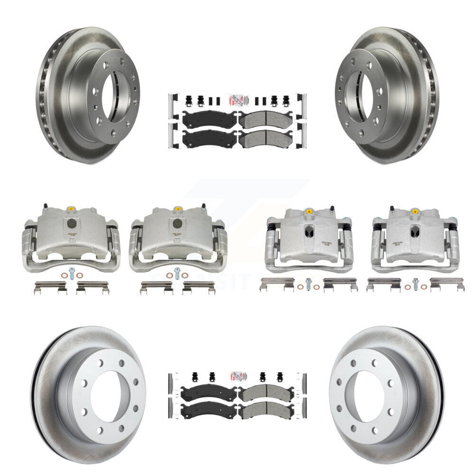 Front Rear Disc Brake Caliper Coated Rotors And Semi-Metallic Pads Kit (10Pc) For Chevrolet Silverado 2500 HD GMC Sierra Hummer H2 1500 Suburban Yukon XL Avalanche Classic KCG-102664N