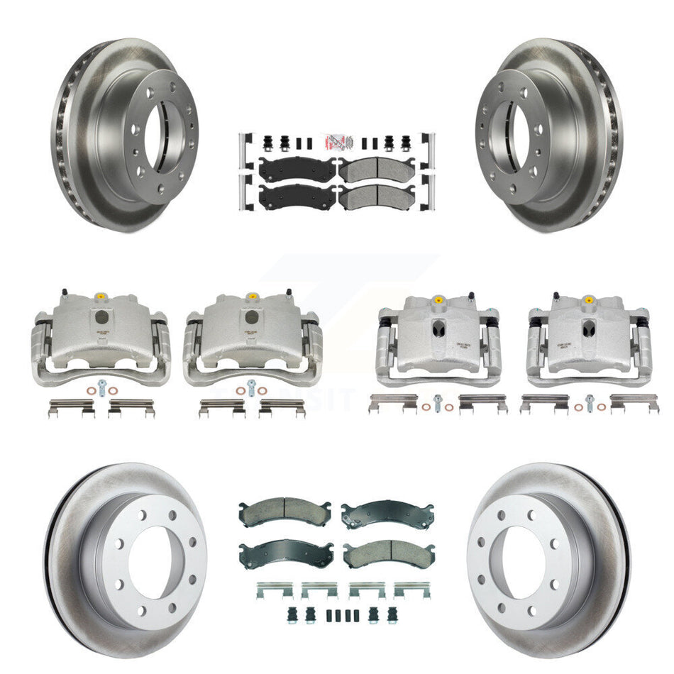 Front Rear Disc Brake Caliper Coated Rotors And Semi-Metallic Pads Kit (10Pc) For Chevrolet Silverado 2500 HD GMC Sierra Hummer H2 1500 Suburban Yukon XL Avalanche Classic KCG-102666N