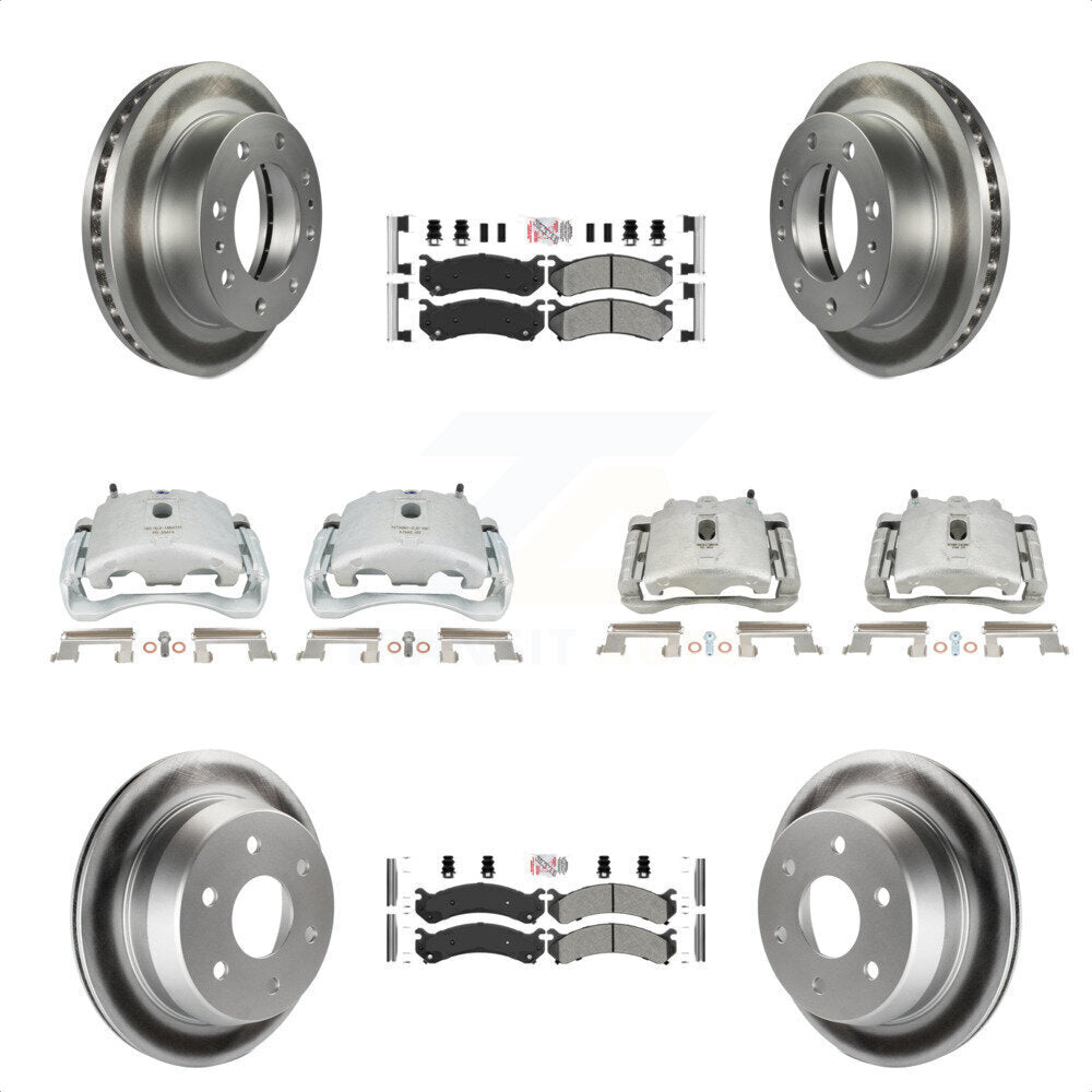 Front Rear Disc Brake Caliper Coated Rotors And Semi-Metallic Pads Kit (10Pc) For 2003 Chevrolet Silverado 2500 HD Suburban GMC Sierra KCG-102670N by Transit Auto