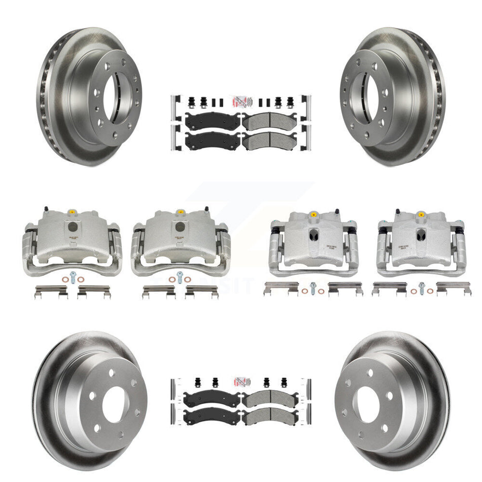 Front Rear Disc Brake Caliper Coated Rotors And Semi-Metallic Pads Kit (10Pc) For 2003 Chevrolet Silverado 2500 HD Suburban GMC Sierra KCG-102670N