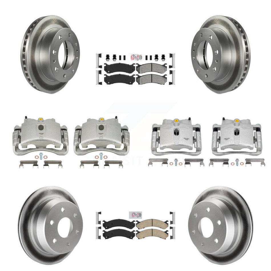 Front Rear Disc Brake Caliper Coated Rotors And PADSMATERIAL Pads Kit (10Pc) For 2003 Chevrolet Silverado 2500 HD Suburban GMC Sierra KCG-102671N