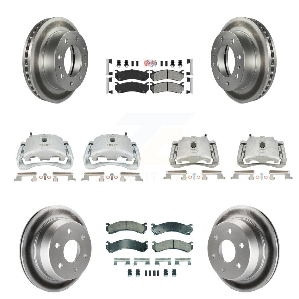 Front Rear Disc Brake Caliper Coated Rotors And Semi-Metallic Pads Kit (10Pc) For 2003 Chevrolet Silverado 2500 HD Suburban GMC Sierra KCG-102672N by Transit Auto