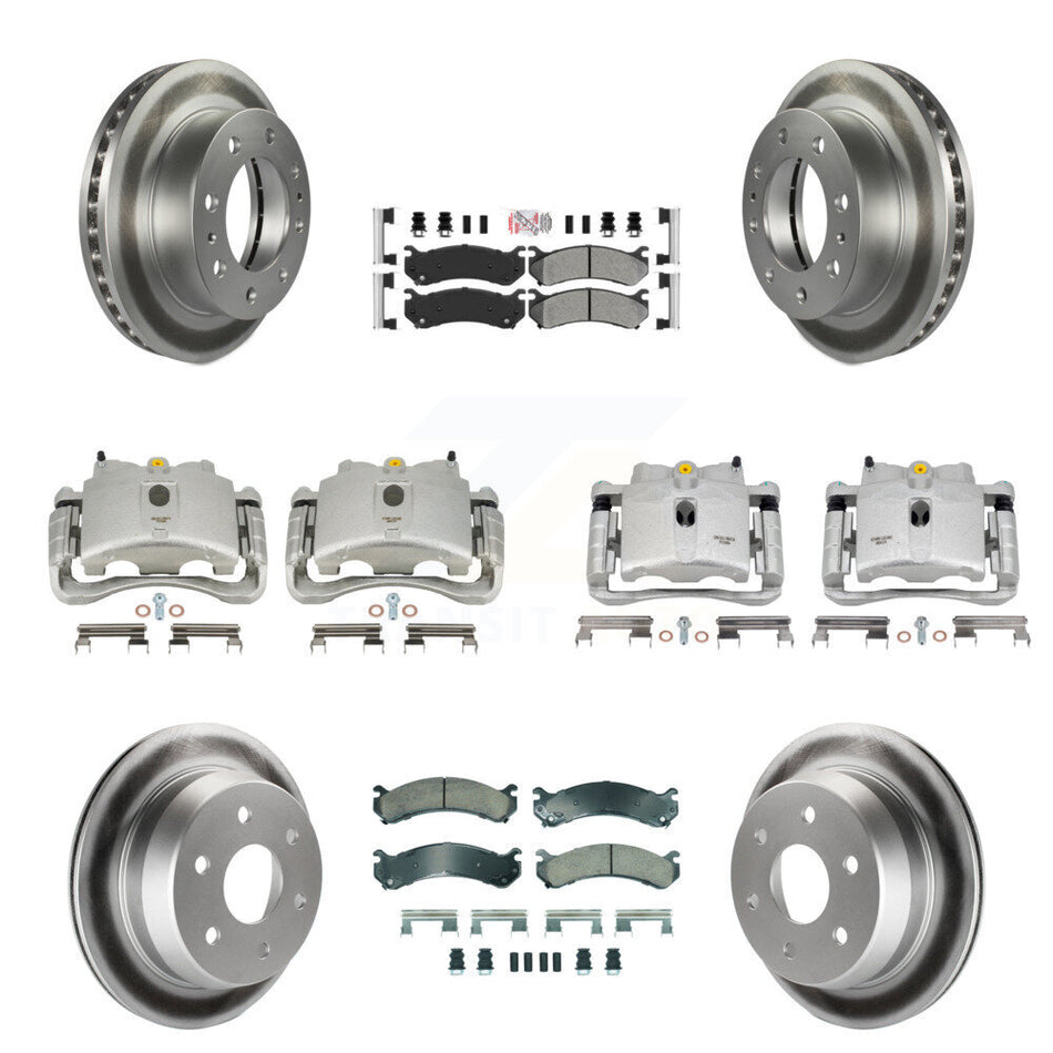 Front Rear Disc Brake Caliper Coated Rotors And Semi-Metallic Pads Kit (10Pc) For 2003 Chevrolet Silverado 2500 HD Suburban GMC Sierra KCG-102672N