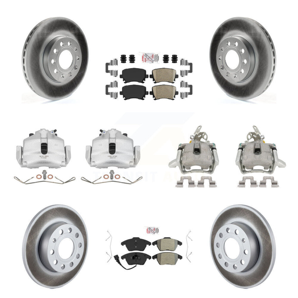 Front Rear Disc Brake Caliper Coated Rotors And PADSMATERIAL Pads Kit (10Pc) For 2006-2009 Volkswagen Rabbit KCG-102690N