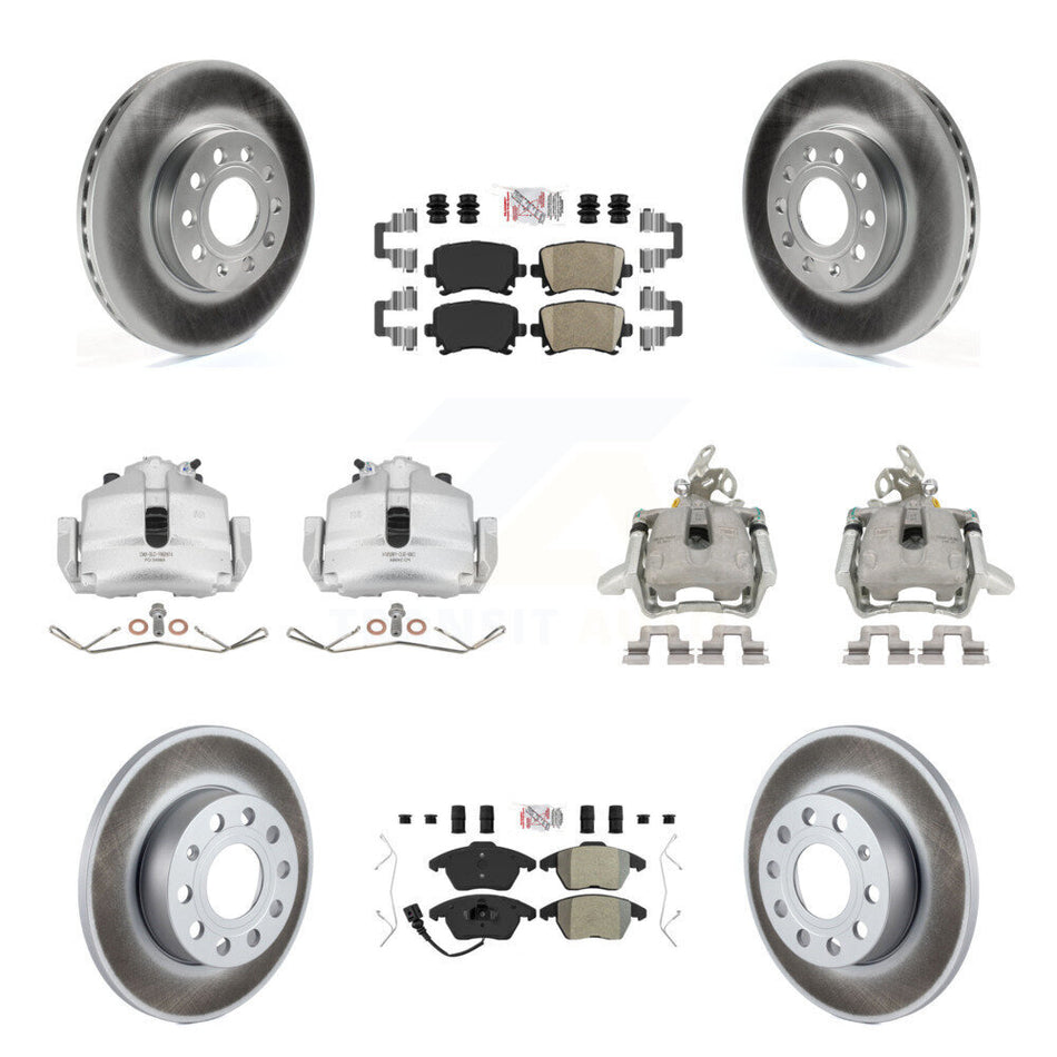 Front Rear Disc Brake Caliper Coated Rotors And PADSMATERIAL Pads Kit (10Pc) For 2006-2009 Volkswagen Rabbit KCG-102691N