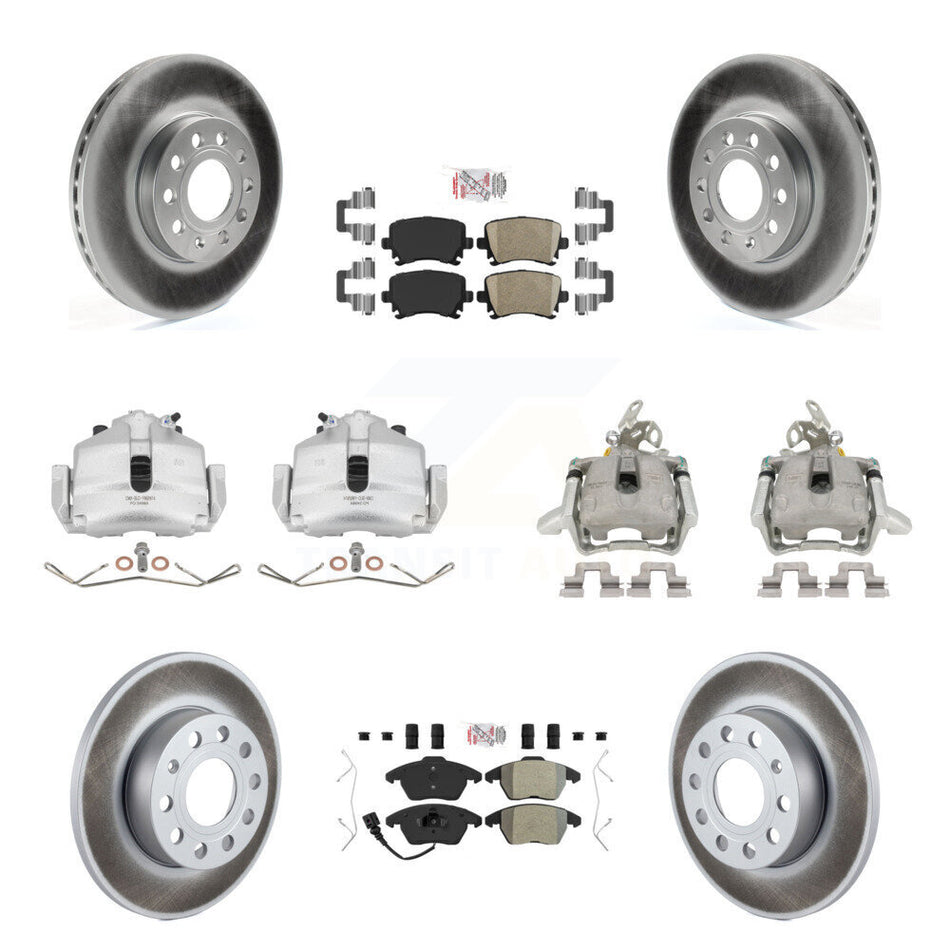 Front Rear Disc Brake Caliper Coated Rotors And PADSMATERIAL Pads Kit (10Pc) For 2006-2009 Volkswagen Rabbit KCG-102693N