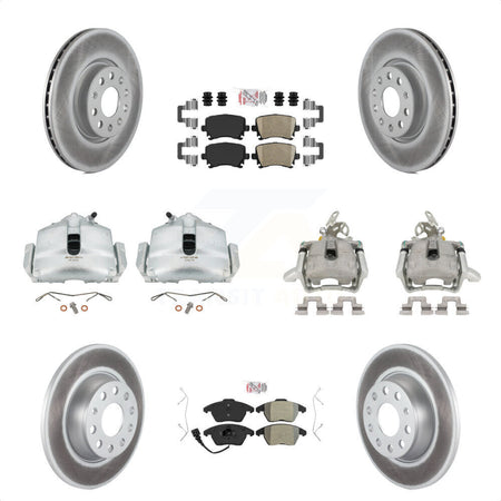 Front Rear Disc Brake Caliper Coated Rotors And PADSMATERIAL Pads Kit (10Pc) For Volkswagen GTI KCG-102694N by Transit Auto