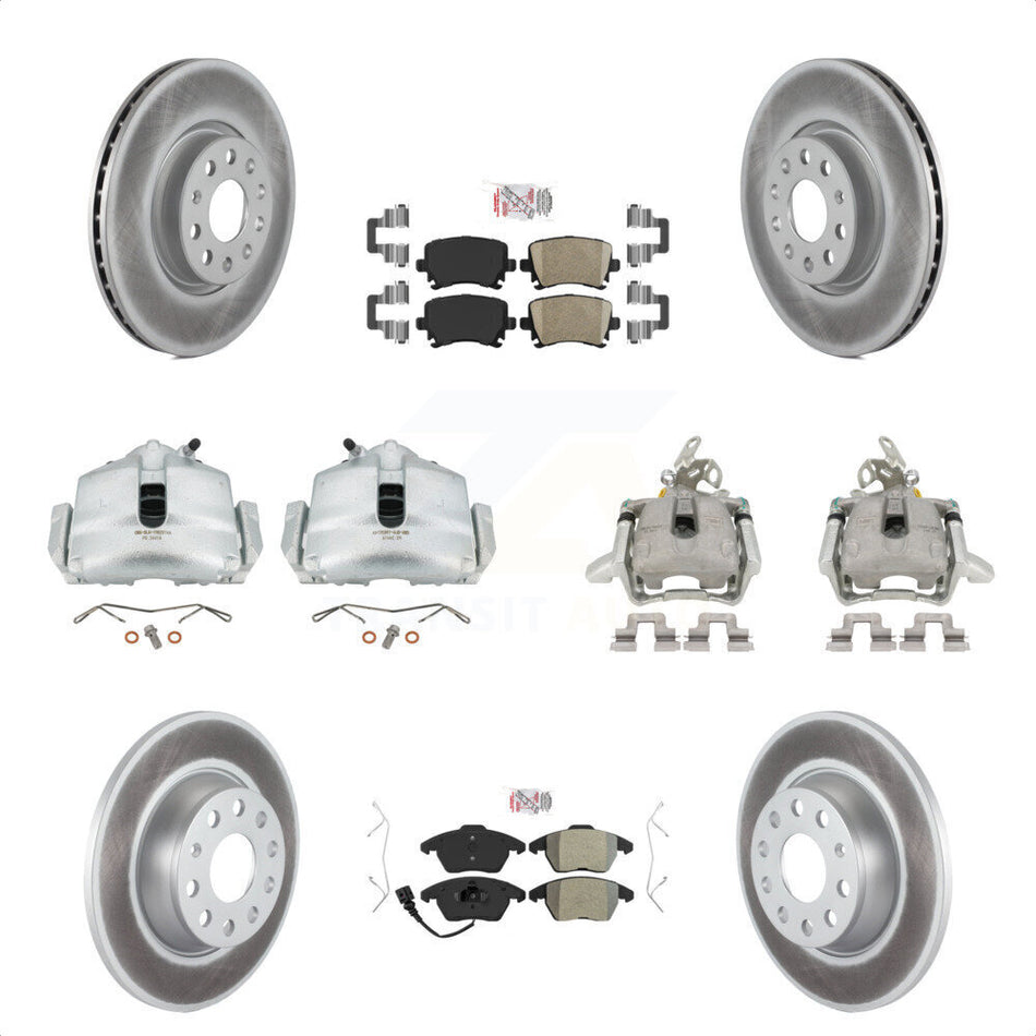 Front Rear Disc Brake Caliper Coated Rotors And PADSMATERIAL Pads Kit (10Pc) For Volkswagen GTI KCG-102696N by Transit Auto