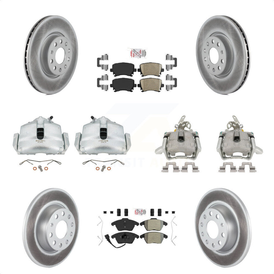 Front Rear Disc Brake Caliper Coated Rotors And PADSMATERIAL Pads Kit (10Pc) For Volkswagen GTI KCG-102697N by Transit Auto