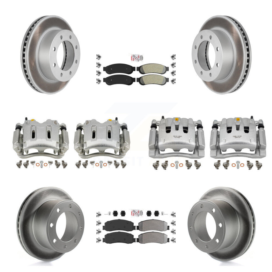 Front Rear Brake Caliper Coat Rotors & Semi-Metallic Pad Kit (10Pc) For Ford F-350 Super KCG-102701N