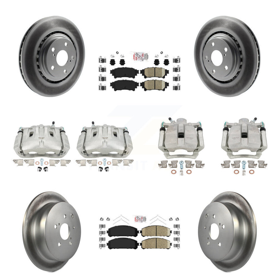 Front Rear Disc Brake Caliper Coated Rotors And Ceramic Pads Kit (10Pc) For Toyota Highlander Sienna Lexus RX350 KCG-102711N
