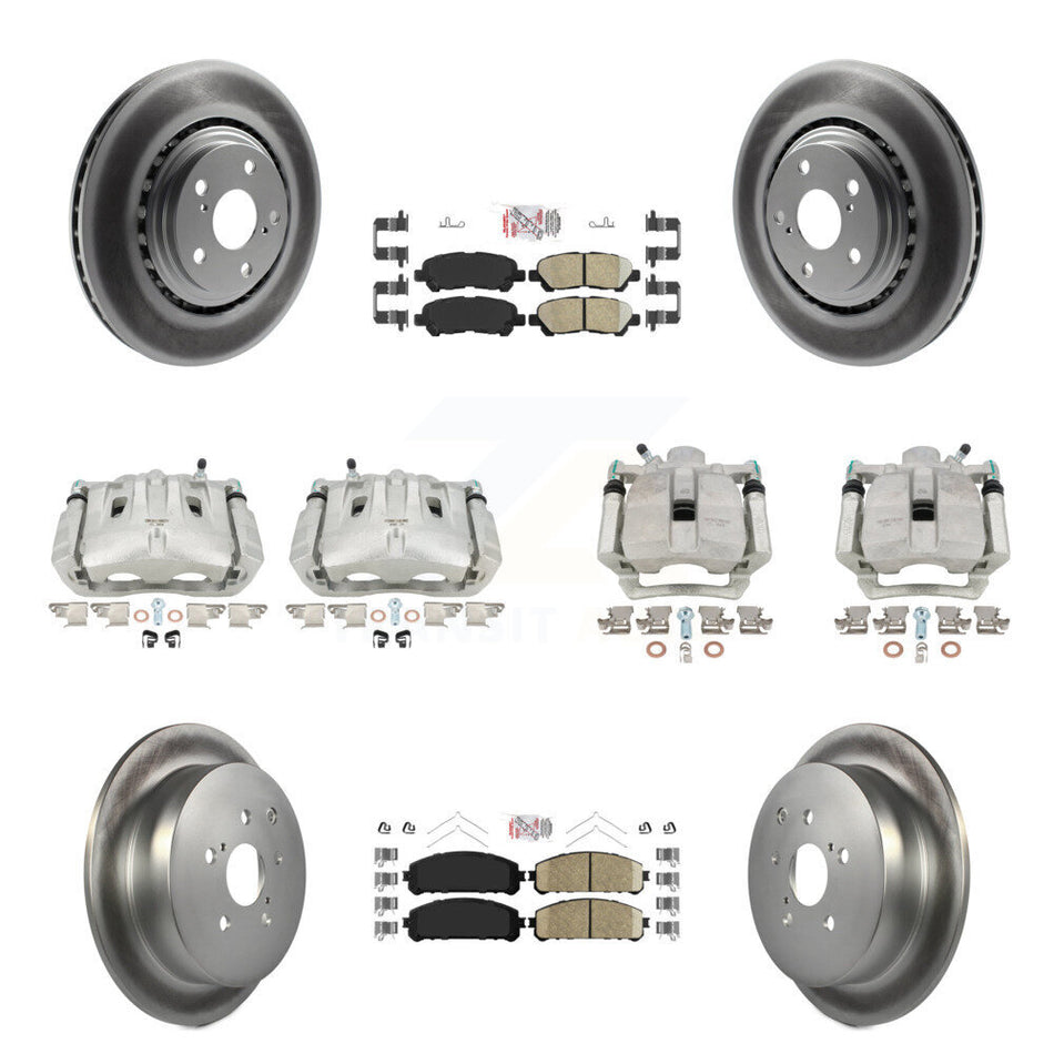Front Rear Disc Brake Caliper Coated Rotors And Ceramic Pads Kit (10Pc) For 2014 Toyota Highlander Hybrid Limited with FULL HYBRID EV-GAS (FHEV) engine KCG-102715N