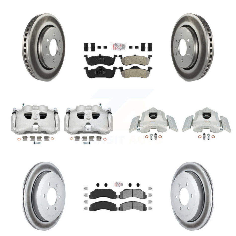 Front Rear Disc Brake Caliper Coated Rotors And Semi-Metallic Pads Kit (10Pc) For 2010-2017 Ford Expedition Lincoln Navigator KCG-102716N