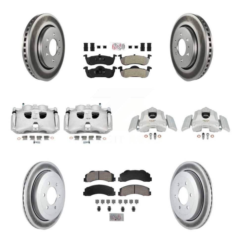 Front Rear Disc Brake Caliper Coated Rotors And Semi-Metallic Pads Kit (10Pc) For 2010-2017 Ford Expedition Lincoln Navigator KCG-102718N