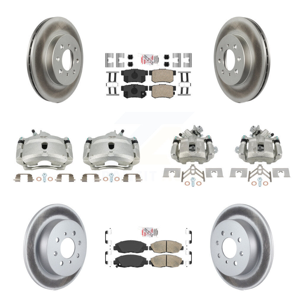 Front Rear Disc Brake Caliper Coated Rotors And Ceramic Pads Kit (10Pc) For Honda Civic KCG-102727N