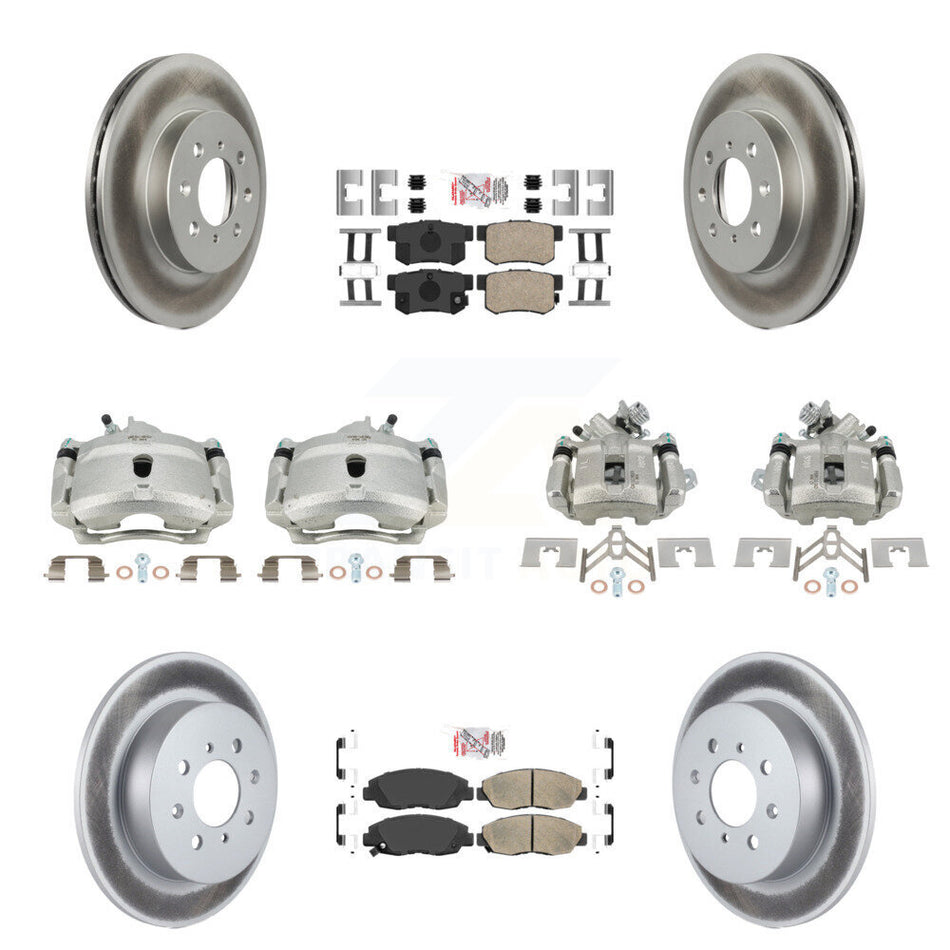 Front Rear Disc Brake Caliper Coated Rotors And Ceramic Pads Kit (10Pc) For Honda Civic KCG-102727N