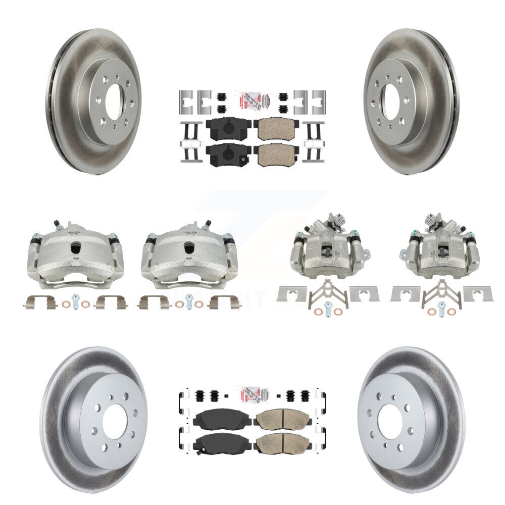 Front Rear Disc Brake Caliper Coated Rotors And Ceramic Pads Kit (10Pc) For Honda Civic KCG-102728N