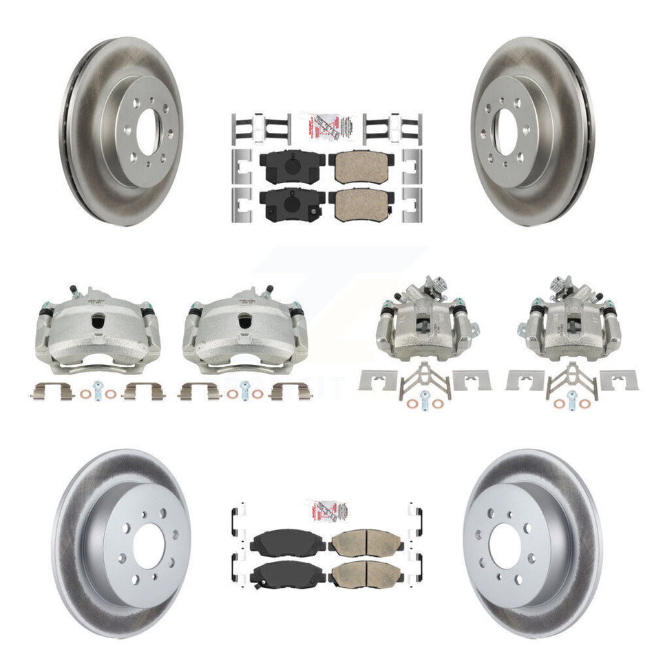 Front Rear Disc Brake Caliper Coated Rotors And Ceramic Pads Kit (10Pc) For Honda Civic KCG-102729N