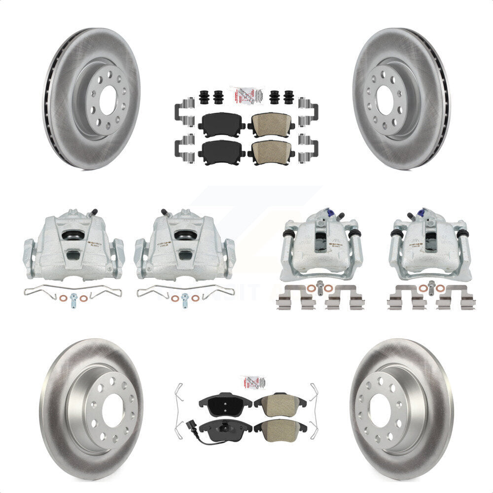 Front Rear Disc Brake Caliper Coated Rotors And PADSMATERIAL Pads Kit (10Pc) For 2009-2011 Volkswagen Tiguan KCG-102731N by Transit Auto