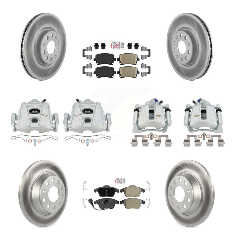 Front Rear Disc Brake Caliper Coated Rotors And PADSMATERIAL Pads Kit (10Pc) For 2009-2011 Volkswagen Tiguan KCG-102731N