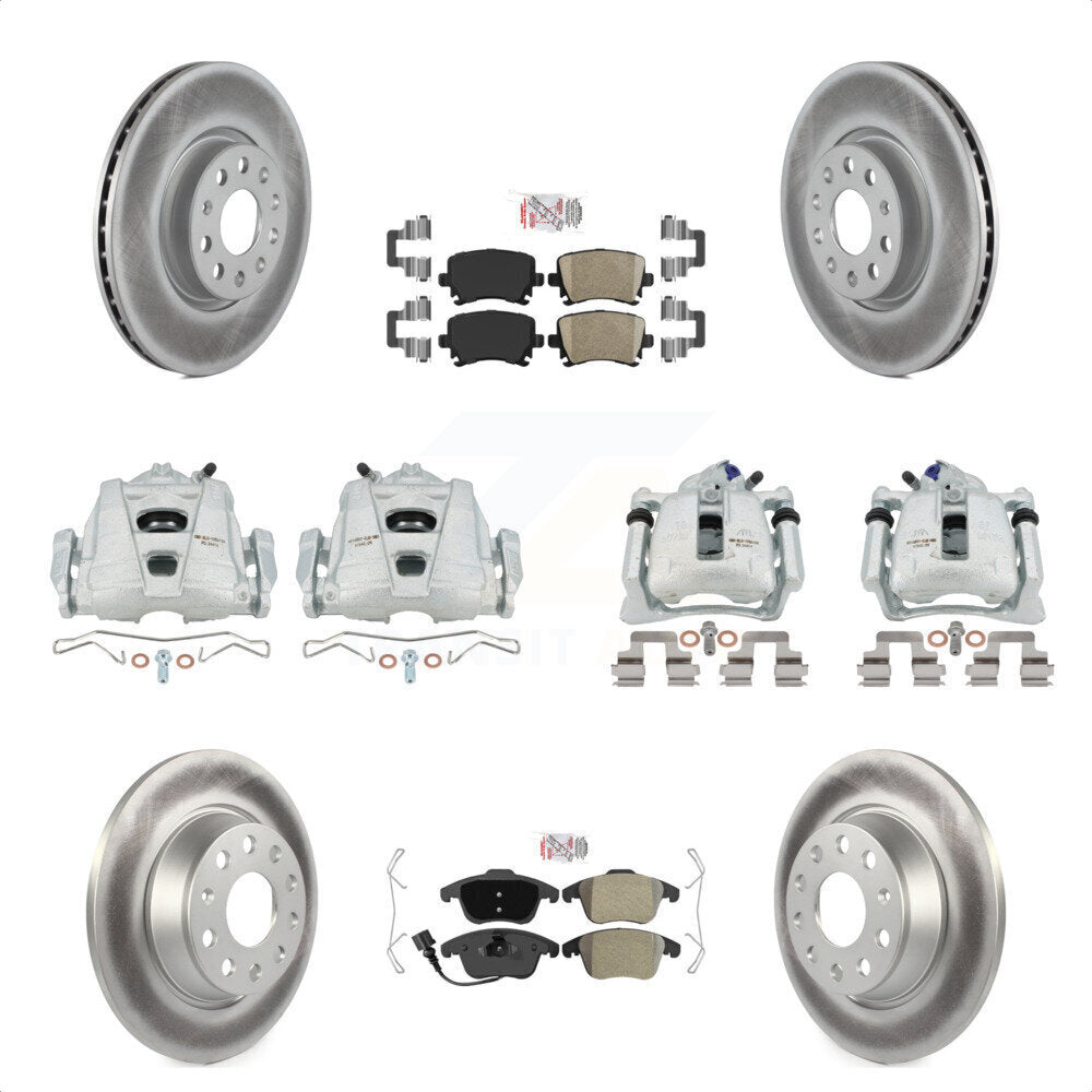 Front Rear Disc Brake Caliper Coated Rotors And PADSMATERIAL Pads Kit (10Pc) For 2009-2011 Volkswagen Tiguan KCG-102732N by Transit Auto