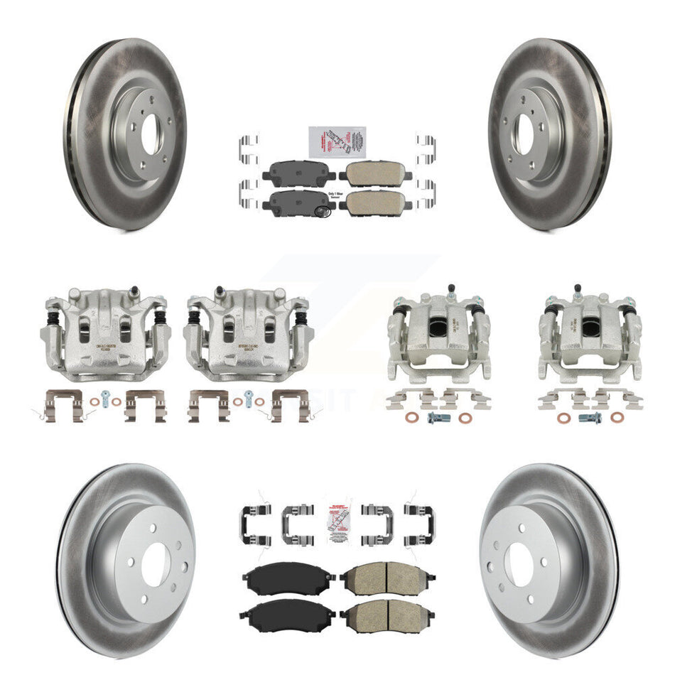 Front Rear Brake Caliper Coat Rotor & Ameribrakes Pad Kit (10Pc) For 08-12 INFINITI EX35 KCG-102735N